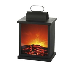  Hochwertiger Metall/Glas LED Kaminfeuer-Laterne 30cm USB & Batterie Tischkamin 
