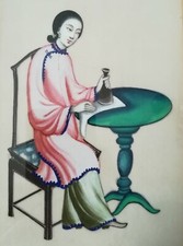 19.Jh. CHINA  Aquarell Reispapier Zeichnung  pith paper painting chinese 19th C
