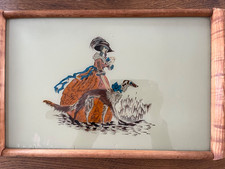 Antikes Tablett Holz Glas