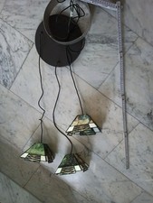 alte Tiffany Pendelleuchte Wohnzimmerlampe defekt grün 3 Lampenschirme