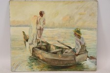 Erotische Bootsfahrt mit Akt Ölgemälde unsigniert Mitte 20.Jhd (BK6908)