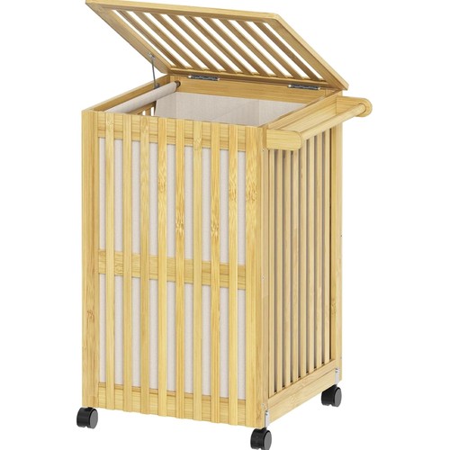 Wäschekorb bambus 120l mit - wäschekorb,