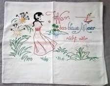 alt Zier Kissen Bezug Spruch "Wenn das blaue Meer nicht wär" Handarbeit Hawaiina