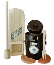 Gärtopf 15 Liter mit großem Krauthobel 65 x 24 cm u. Stampfer, Gabel