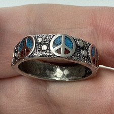 Silver Tone Peace Sign Inlay