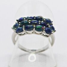 Oval Cabochon Schwarz-Opal Ring 925 Silber 585 Weißgold vergoldet 17,5 mm 55