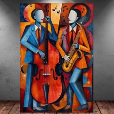 LEINWAND BILD ER XXL MUSIKER SAXOPHON JAZZ BUNT BLUES ABSTRAKT WAND POSTER P1542