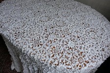 RIESIGER WEISSER HANDGEHÄKELTER ARTDECO RELIEF BETTÜBERWURF 280x260CM