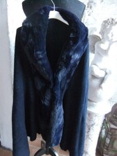 2270 Umhang blau mit Kunstfell Wolle super weich, kuschelig und warm