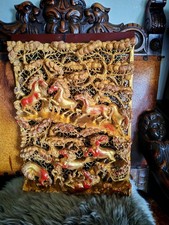 WANDRELIEF,antike chinesische Holzschnitzerei "Die acht Pferde " 19./Anfang 20.