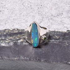 Opal Dublette Ring, 925er Silber, Edelsteinring (21957), mit grünem Turmalin