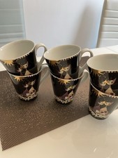 Goebel Rosina Wachtmeister Kaffeebecher 6 Stück Katze Porzellan braun/gold Rar