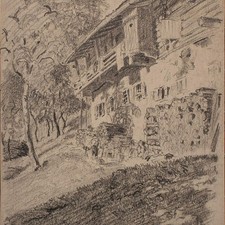 Wilhelm Danz Berghütte Berglandschaft Süddeutschland Bleistift Zeichnung 1924