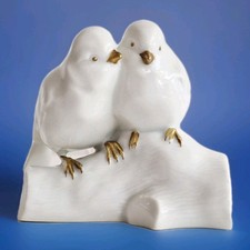 Hutschenreuther Porzellan Figur, Vogelpaar auf Ast, weiß mit gold, 1. Wahl, rar