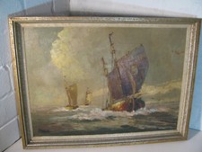 Elbert ? Ölgemälde Hamburg Finkenwerder Schiffe  20er 30er Jahre (D 670)