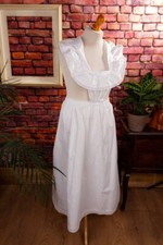 Vintage antik Schürze Magd Zofe Leinen Spitze weiß Rüschen Latzschürze