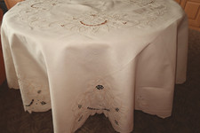 Große runde Tischdecke-Stickerei-Richelieu-Bändchen-Ø ca. 174 cm-Neu/unbenutzt