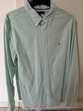 Tommy Hilfiger Herren Langarm Hemd Mint Grün Weiß Gestreift Gr.XL