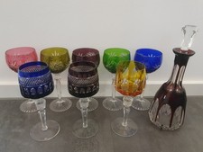 8x Römerglas Schleuderstern bunter Überfang Bleikristall  Nachtmann 1x Karaffe