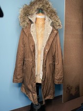 Zara Parka Mantel Herren braun Gr XL mit Innenfutter Kapuze Fake fur