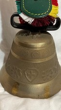 Schweizer Kuhglocke mit Band, Bronze Messing 9,5 x 10 cm, schöner Klang