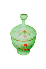 sehr alte Uranglas-Jugendstil Art Nouveau Deckeldose handbemalt?, top Erhaltung!