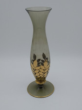 Rauchglas Vase mit Golddekor