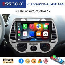 Apple Carplay Android 14 Autoradio GPS NAVI 4+64GB Für Hyundai i20 PB 2008-2012