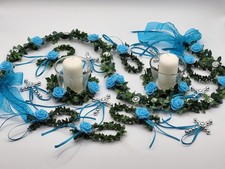 20 tlg. Tischdeko Set Ranke blau Votivglas Kerze Band Kommunion Hochzeit Taufe
