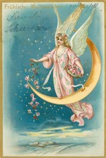 Glückwunsch Weihnachten, Engel, Mond, Künstlerpostkarte, Pillkallen, Ostpreußen