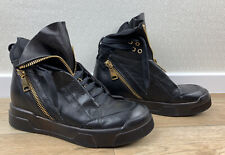 ELENA IACHI Italy Gr. 40 Ankle-Boots Plateau Stiefel Leder schwarz gold c0