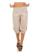 Damen Leinenhose Stoffhose einfarbig Freizeithose Capri Chino 6302