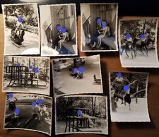 Frauen & Kinder auf einem Spielplatz - Spielgeräte ca. 1950/60er Jahre / 9x Foto