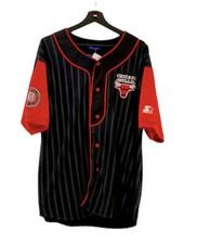 Starter Chicago Bulls Baseball striped jersey NBA Black/ Red Large