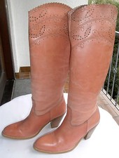 Damenstiefel, lachsfarbenes, weiches Leder mit Lochmuster am Schaft Gr.37