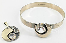 Set Anhänger mit Armreif Glasstein 925 er Silber Vintage 70er Karl Laine Finland