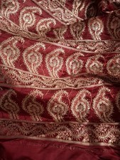 Vintage dunkelrote Sari reine Satin Seide Brokat/Banarasi Sari Stoff 5m x 1m