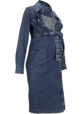 Umstands-Jeanskleid Stillkleid Gr. 36 Dark Denim Damen Langarm Jeans-Kleid Neu*
