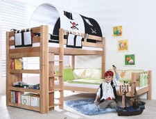 Kinderdoppelbett, Buche Natur, Inkl. Matraze, Regal, Bezug: Pirat