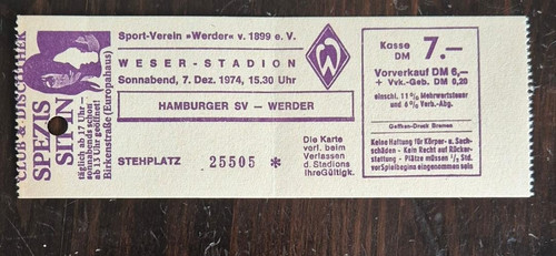Ticket bundesliga 74 - ticket, 07.12.74