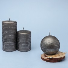 Stumpenkerzen grau Streifen