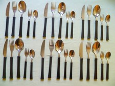 30 Teile DDR Besteck ELSTAWA schwarze Plastegriffe ohne Punkte glatt glänzend