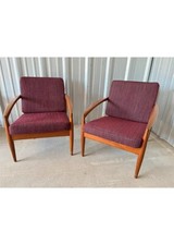 Teak Paper Knife Arm Chairs by