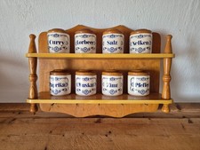 DDR Gewürzregal Retro 80iger Jahre Holz 8 Porzellandosen