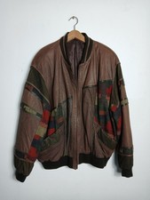 Vintage Aztec Lederjacke Gr. L Braun Bunt 70er 80er Jahre Retro Echtleder Boho