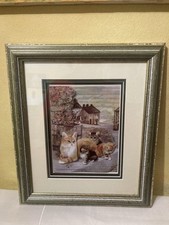 Katzenbild In 3 D Optik , gruener Rahmen ca 34 X 26 cm