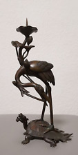 Antiker Kerzenständer/Kerzenhalter Bronze Storch auf Drachenschildkröte ca. 27cm