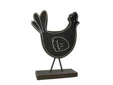 Gartenfigur Henne aus Holz Grau Weiß Plattform Hahn Huhn Tier Dekoration