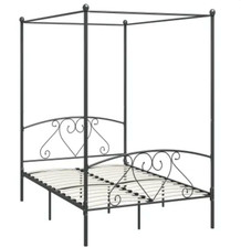 Himmelbett Metall Grau 160x200 cm Bettgestell mit Baldachin ohne Matratze