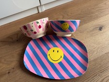 RICE Kinder Melamin Geschirr Schale Teller Smiley - Super Zustand - NP:30€